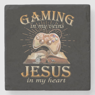 Porta-copo De Pedra Jogos em Minhas Veias Jesus no Meu Coração