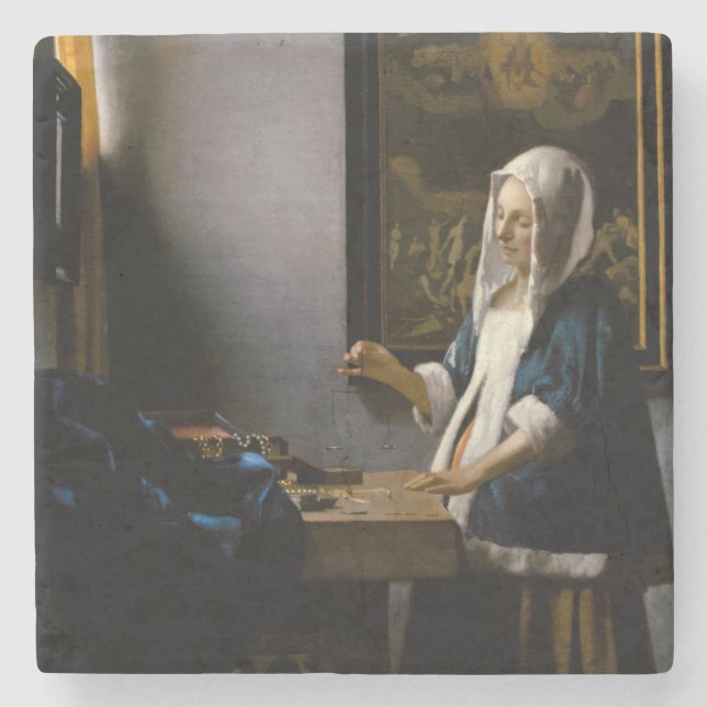 Porta-copo De Pedra Johannes Vermeer - Mulher Equilibrando (Frente)