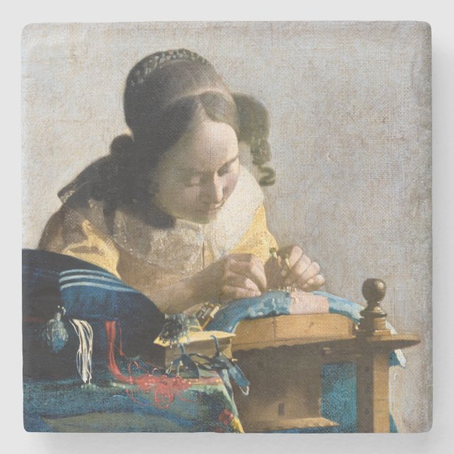 Porta-copo De Pedra Johannes Vermeer - O Lacemaker (Frente)