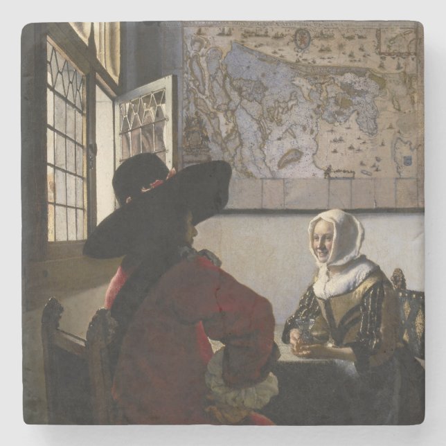 Porta-copo De Pedra Johannes Vermeer - Oficial com uma Garota Rindo (Frente)