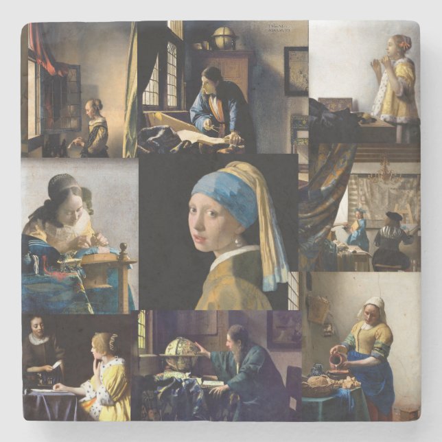 Porta-copo De Pedra Johannes Vermeer - Patchwork de obras-primas (Frente)