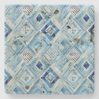 Joia azul branca com batik quadrado