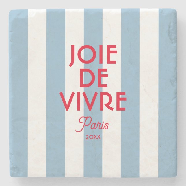 Porta-copo De Pedra Joie De Vivre Paris Blue Cabana Stripe Francês (Frente)