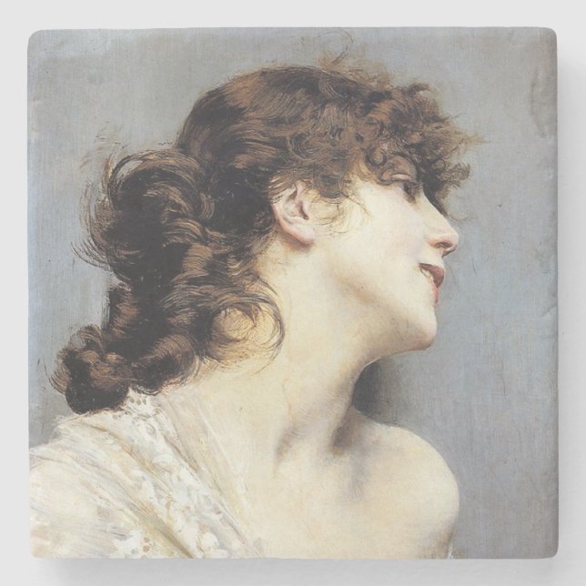 Porta-copo De Pedra Jovem Sorrindo Elegante (Giovanni Boldini) (Frente)