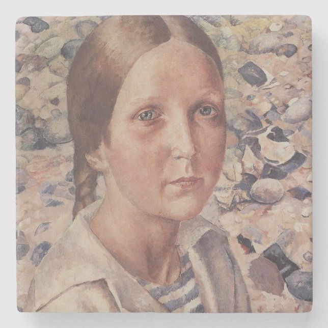 Porta-copo De Pedra Jovens mulheres em uma praia russa (Frente)