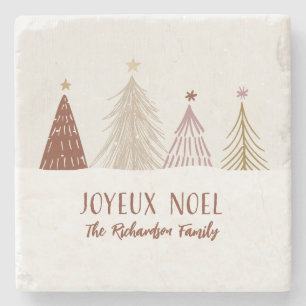 Porta-copo De Pedra Joyeux Noel Árvores de Neve Vermelho Dourado Rosa