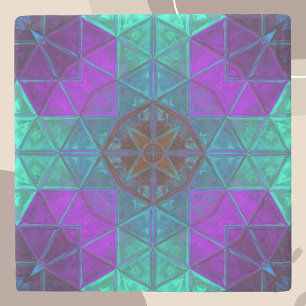 Porta-copo De Pedra Kaleidoscope Quadrado Azul e Roxo