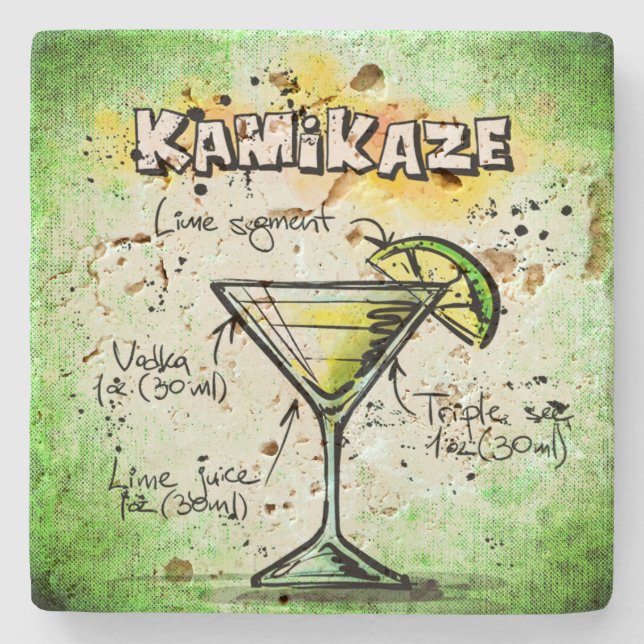 Porta-copo De Pedra Kamikaze Bartender - Receita de Bebida (Frente)