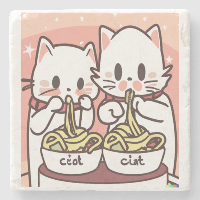 Porta-copo De Pedra Kawaii Cat Pho Soup Noodle Asiático Comida Dom (Frente)