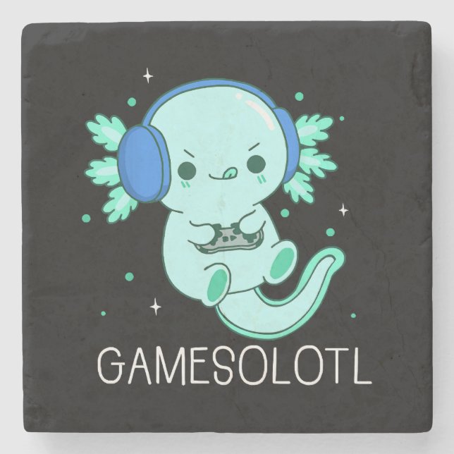 Porta-copo De Pedra Kawaii Gamesolotl Axolotl Gamer (Frente)