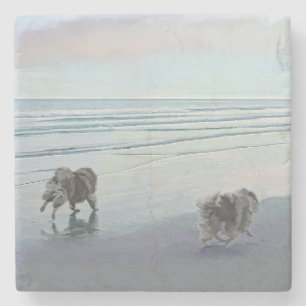 Porta-copo De Pedra Keeshonds na Arte de Cão de Pintura na costa