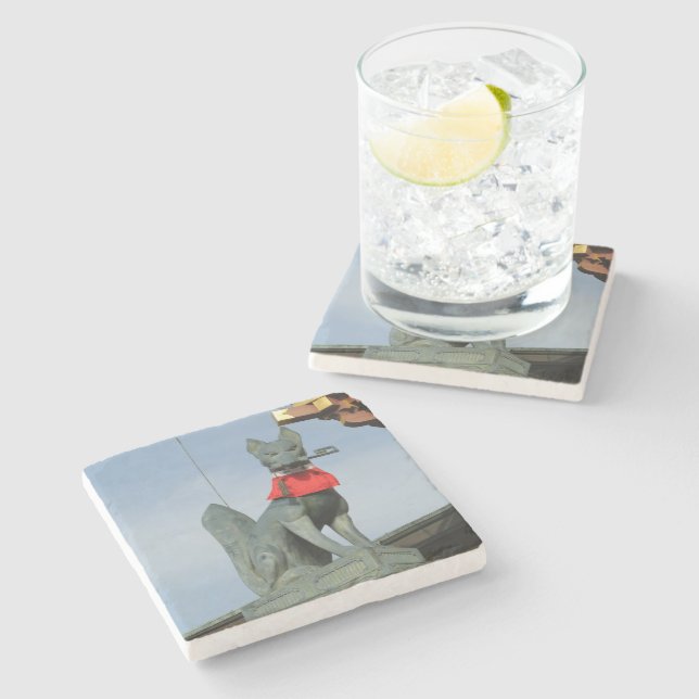 Porta-copo De Pedra Kitsune キ ツ ネ (Fox) com Key in Mouth (Lateral)