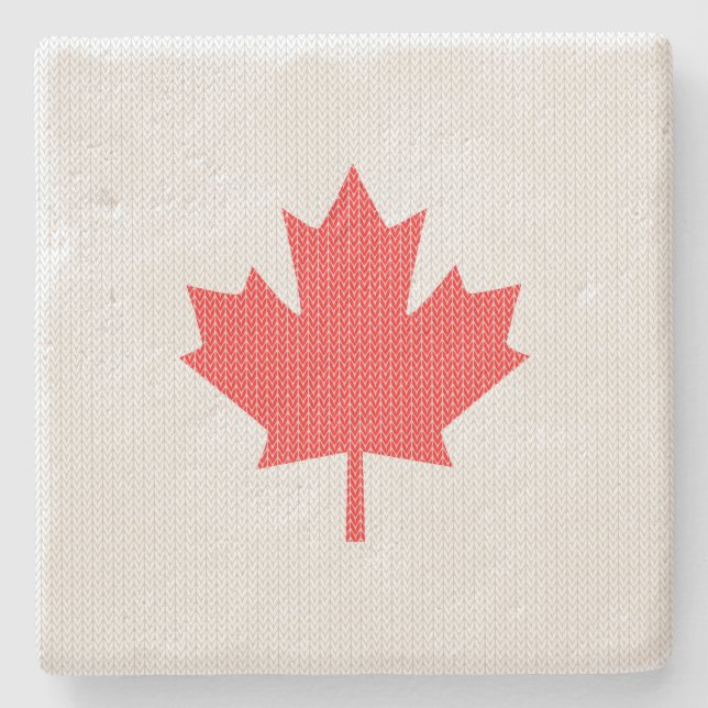 Porta-copo De Pedra Knit Style Maple Leaf Knitting Motif (Frente)