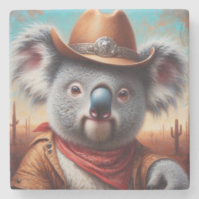 Porta-copo De Pedra Koala Cowboy (Frente)