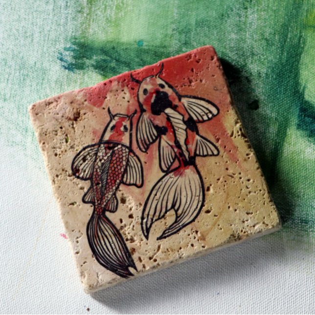 Porta-copo De Pedra Koi Pond Fish Trabalho de arte (Criador carregado)