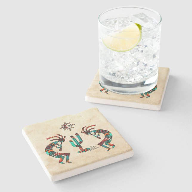 Porta-copo De Pedra Kokopelli E Cactus (Lateral)