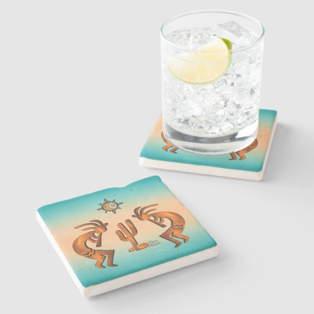 Porta-copo De Pedra Kokopelli E Cactus (Lateral)