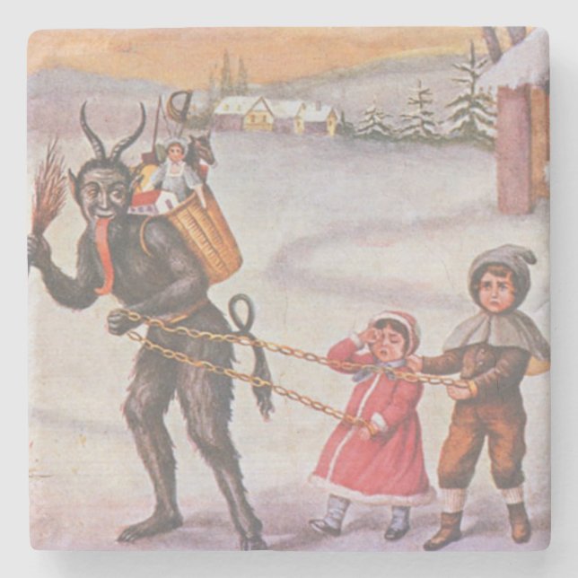 Porta-copo De Pedra Krampus Roubando Brinquedos e Crianças (Frente)