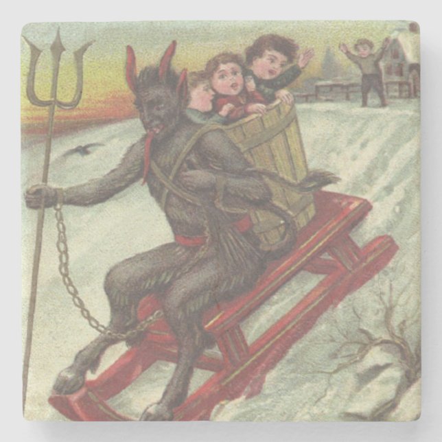 Porta-copo De Pedra Krampus Sequestrando Crianças Em Sleigh Pitchfork (Frente)