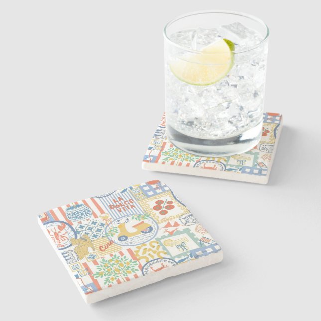 Porta-copo De Pedra La Dolce Vita Italian Summer Lemons Mediterranean  (Lateral)