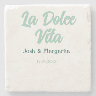Porta-copo De Pedra La Dolce Vita verde azul pastel nome data casament