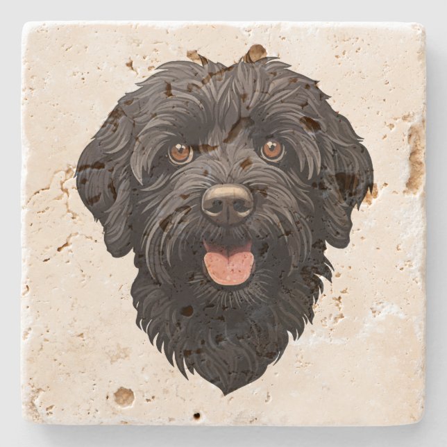 Porta-copo De Pedra Labradoodle Black Dog (Frente)