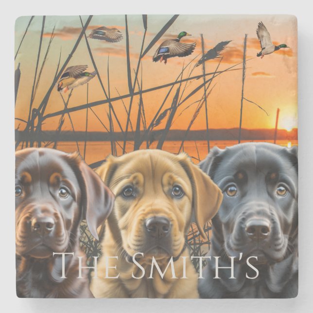 Porta-copo De Pedra Labrador Retriever Puppy Personalizado (Frente)