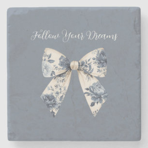 Porta-copo De Pedra Laço Floral Creme Azul