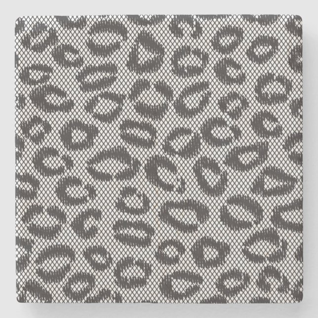 Porta-copo De Pedra Laço líquido preto com teste padrão do leopardo no (Frente)