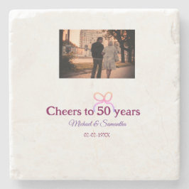 Porta-copo De Pedra Laço rosa comemora 50 anos de casamento aniversári