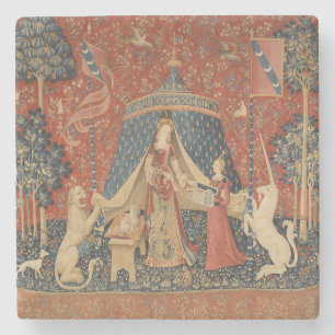 Porta-copo De Pedra Lady E A Idade Média do Unicórnio Vintage Tapeçari