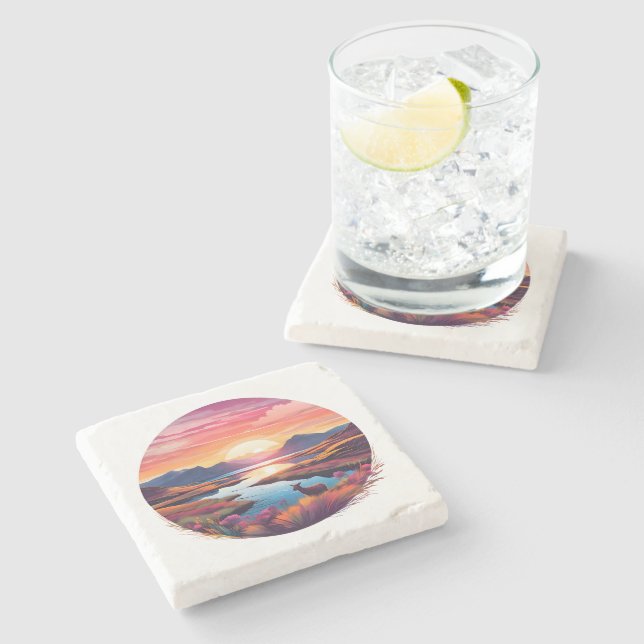 Porta-copo De Pedra Lago Ewe Sunset Na Escócia (Lateral)