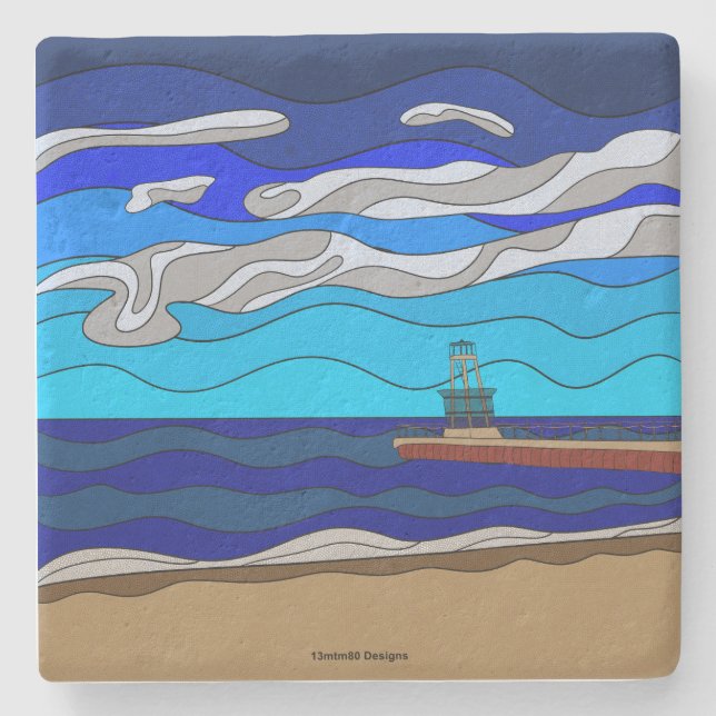 Porta-copo De Pedra Lago Michigan - Limestone Coaster (Frente)