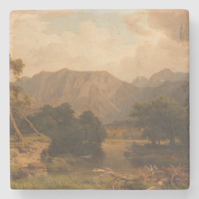 Porta-copo De Pedra Lago Mountain com Herons - Heinrich Funk (Frente)