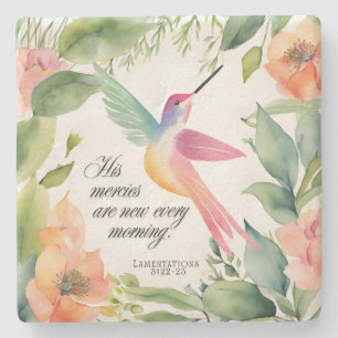 Porta-copo De Pedra Lamentações 3:22-23 Beija-flor Cristão