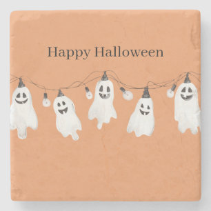 Porta-copo De Pedra Lâmpadas Brancas de Laranja Fantasmas Halloween