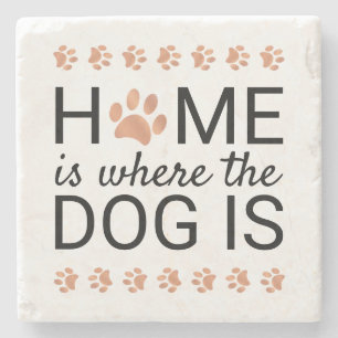 Porta-copo De Pedra Lar É Onde O Cachorro Está Rosa Gold Foil Paw Im