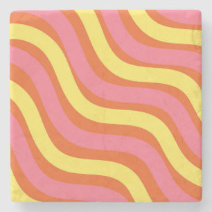 Porta-copo De Pedra Laranja Amarelo Rosa Groovy Listra Ondulada Ousada