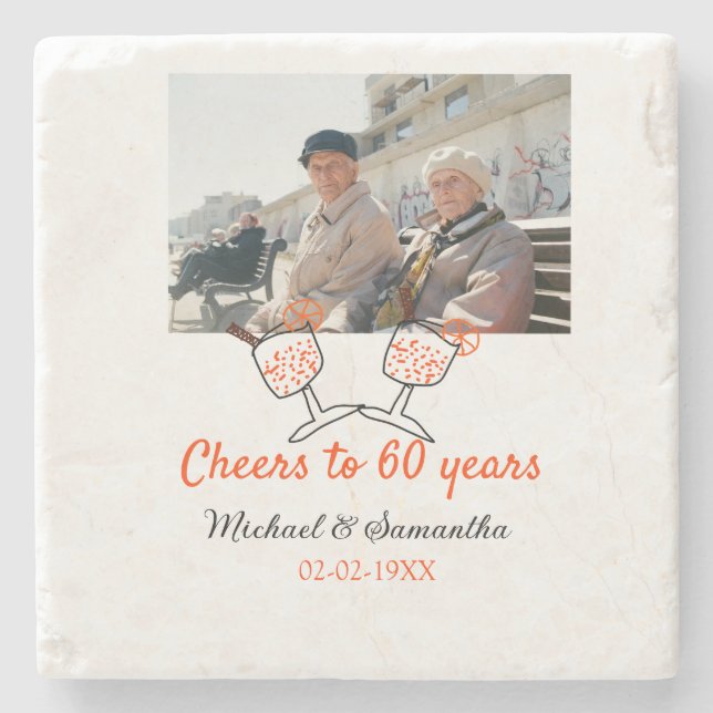 Porta-copo De Pedra Laranja anima casamento de 60 anos (Frente)