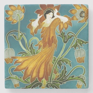 Porta-copo De Pedra Laranja Tulipa Walter Crane Arte Nova Floral