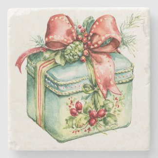 Porta-copo De Pedra Lata de Presente de Natal Vintage em Aquarela