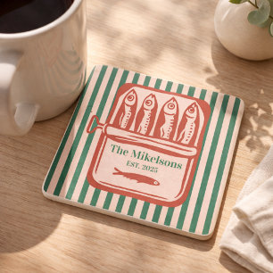 Porta-copo De Pedra Lata de Sardinha Listrada Retro Personalizada para