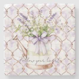Porta-copo De Pedra Lavender Flowers Bow