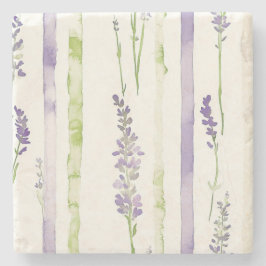 Porta-copo De Pedra Lavender Stripes Floral  