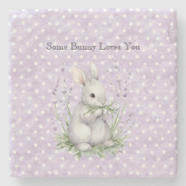 Porta-copo De Pedra Lavender White Polka Dots Bunny Rabbit Love