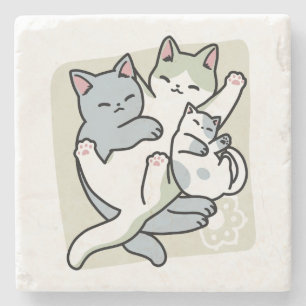Porta-copo De Pedra Lazer - Design de Gatos Preguiçosos