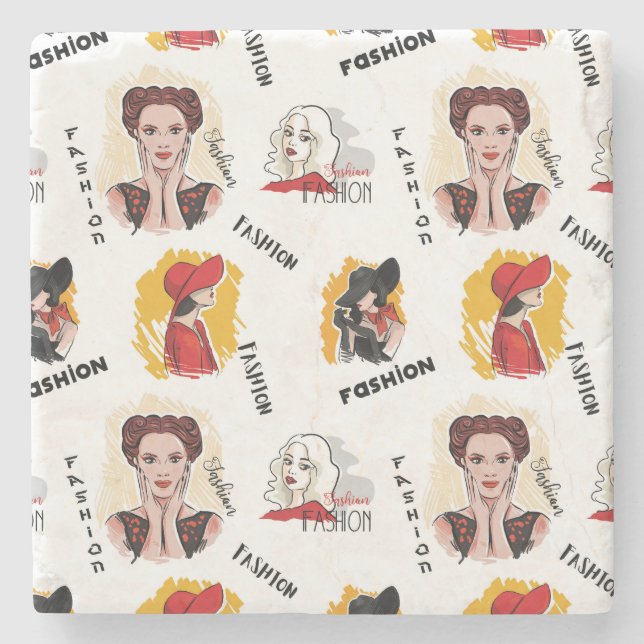 Porta-copo De Pedra Legal desenhos desenhados à mão da moda feminina (Frente)