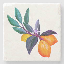 Porta-copo De Pedra Lemon Leaf Stone Coaster | Artistic Citrus Garden