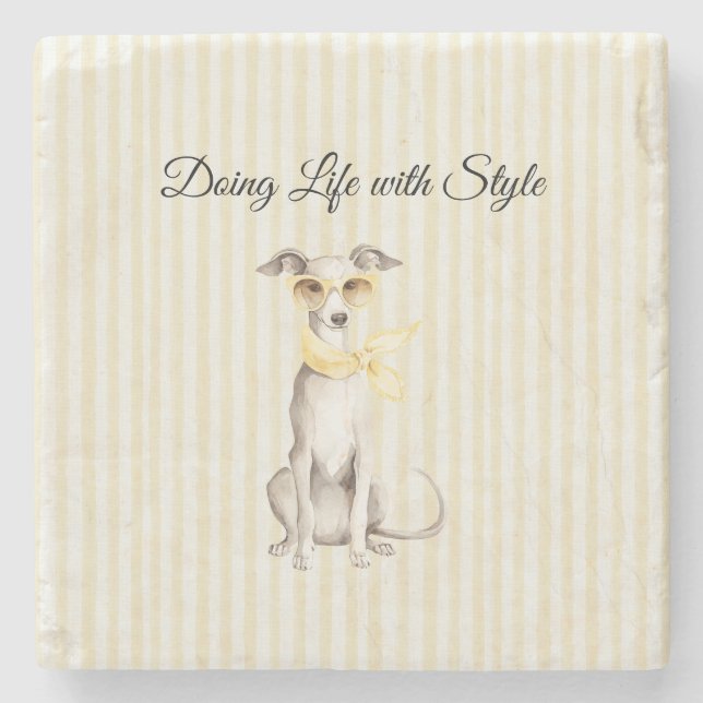 Porta-copo De Pedra Lenço Amarelo Suave Cachorro Branco  (Frente)