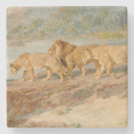 Porta-copo De Pedra Leões na margem de um rio africano